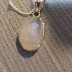 Hold For Client Elegant Sterling Silver Faceted Rainbow Moon Stone Pendant